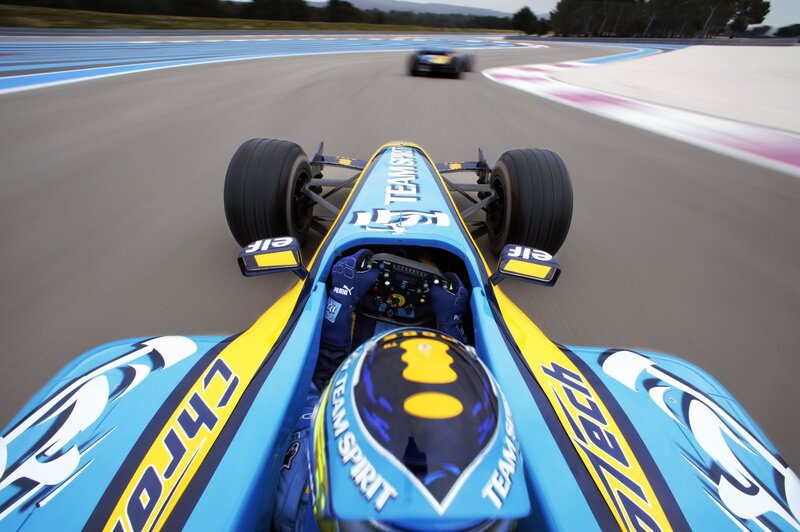Formula One Car on Track — Blue, Dynamic, Afternoon, Photograph, Driver, Racing Circuit, Other Car