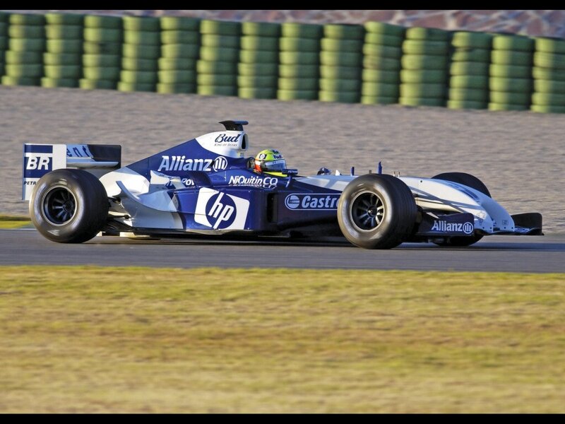 Formula One Car on Track — Blue, Dynamic, Afternoon, Photograph, Driver, Tires, Grass
