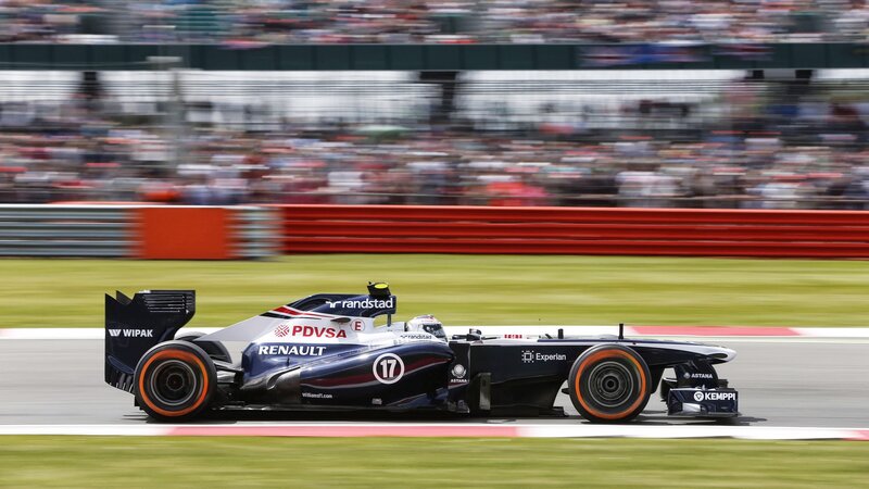 Formula One Car on Track — Blue, Dynamic, Afternoon, Photograph, Race Car, Crowd