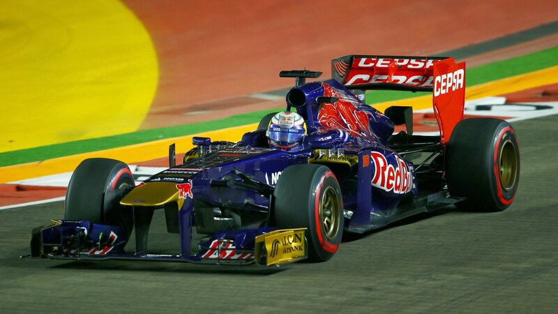 Formula One Car on Track — Blue, Dynamic, Night, Photograph