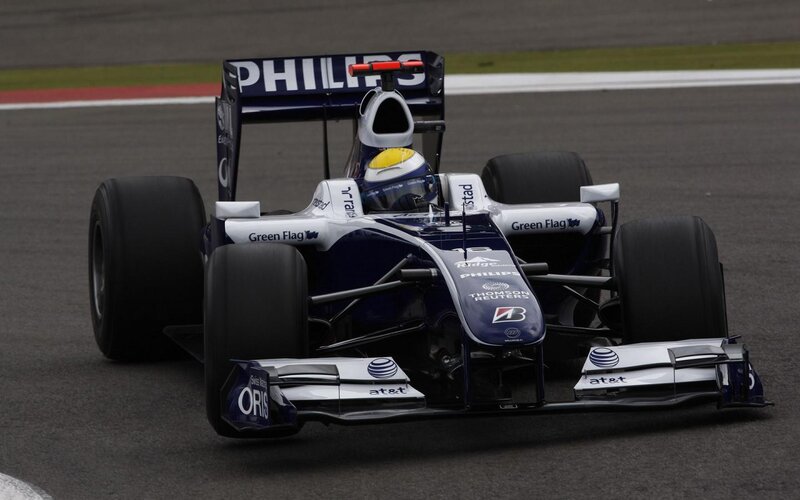 Formula One Car on Track — Blue, Dynamic, Photograph
