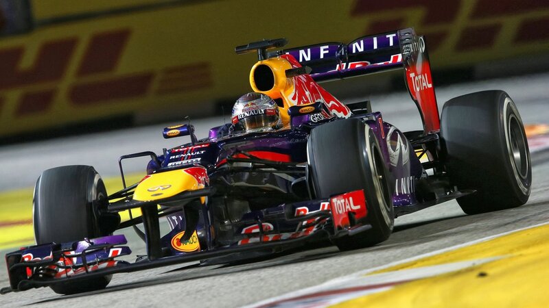 Formula One Car on Track — Purple, Dynamic, Night, Photograph