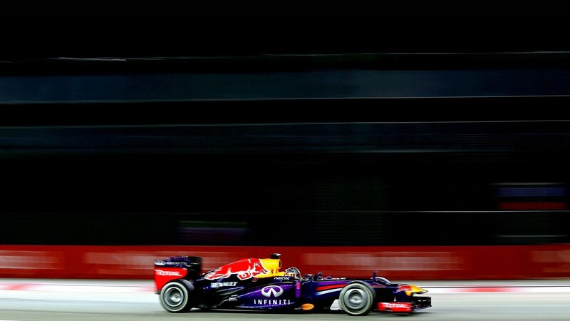 Formula One Car on Track — Purple, Dynamic, Night