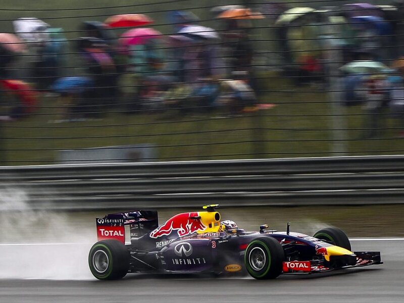 Formula One Car on Track — Purple, Dynamic, Photograph, Crowd