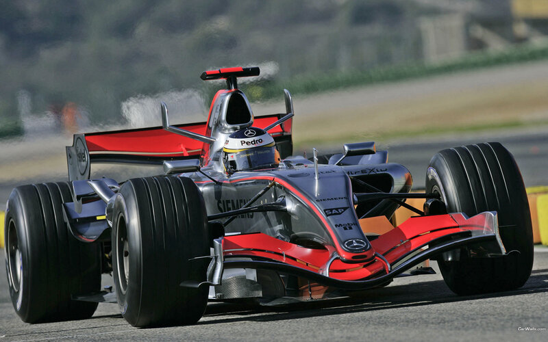 Formula One Car on Track — Red, Dynamic, Afternoon, Photograph, Driver, Racing Car, Silver, Black
