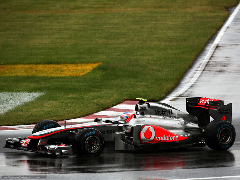 Formula One Car on Track — Silver, Dynamic, Photograph, Driver, Grass