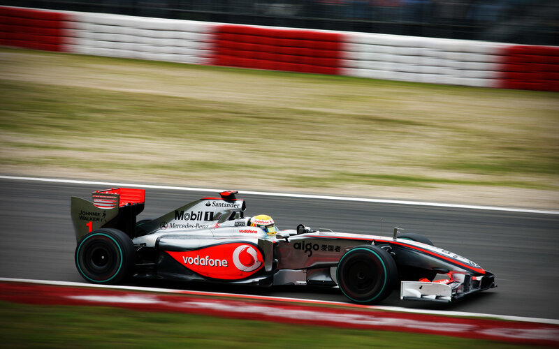 Formula One Car on Track — Silver, Dynamic, Photograph, Driver, Racetrack