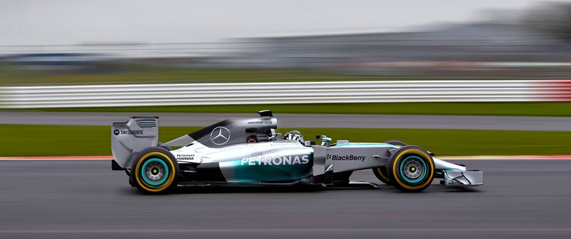 Formula One Car on Track — Silver, Dynamic, Photograph, Racing Car