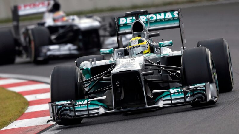 Formula One Car on Track — Silver, Dynamic, Photograph, Racing Driver