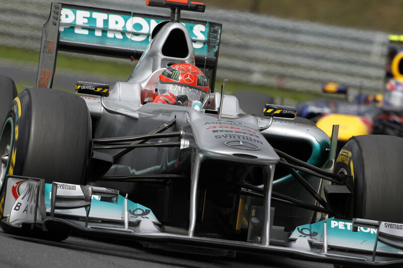 Formula One Car on Track — Silver, Dynamic