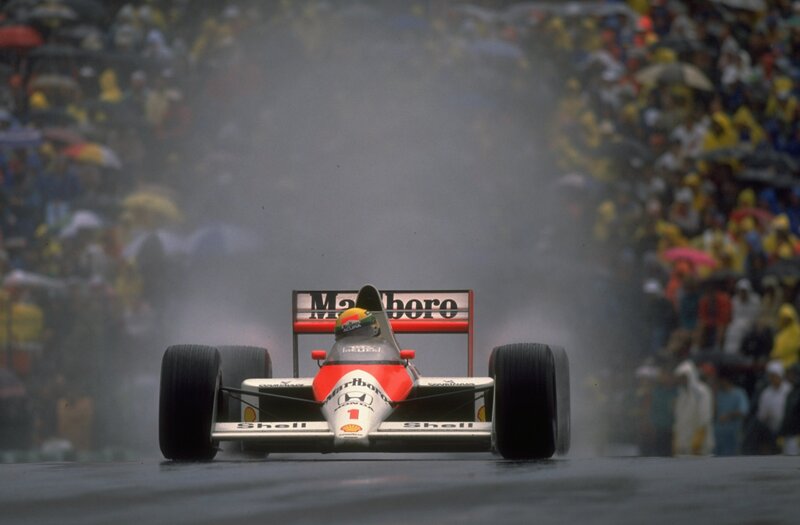 Formula One Car on Track — White, Dramatic, Photograph, Crowd