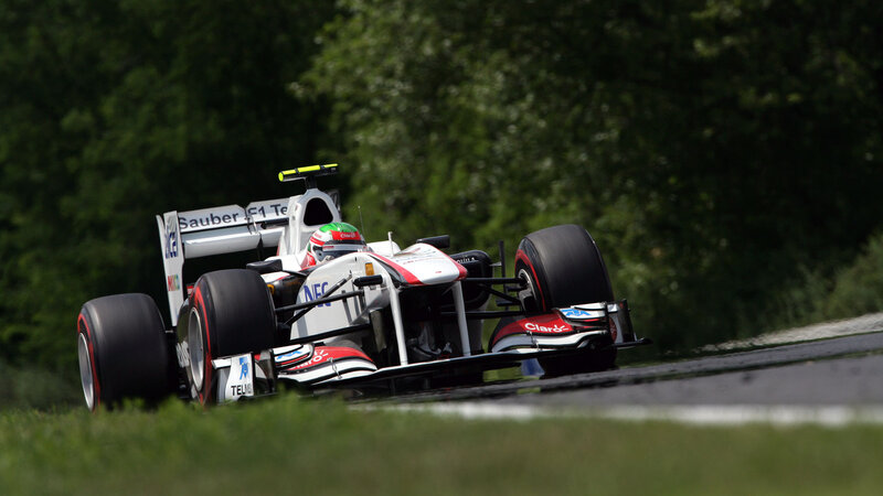 Formula One Car on Track — White, Dynamic, Afternoon, Photograph, Driver, Trees