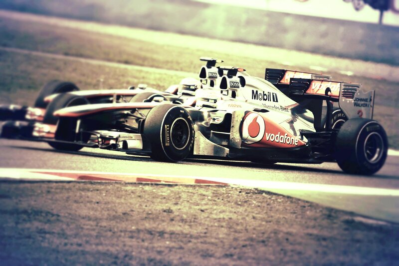 Formula One Car on Track — White, Dynamic, Afternoon, Photograph, Racing Car