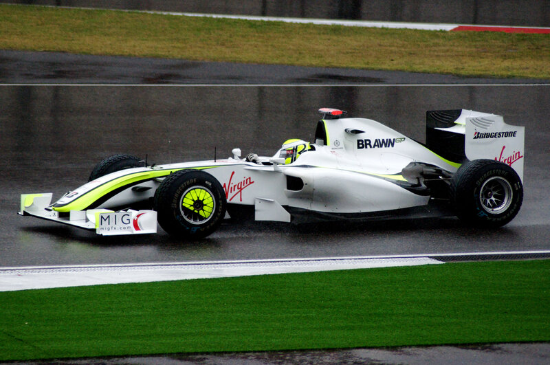 Formula One Car on Track — White, Dynamic, Photograph, Driver