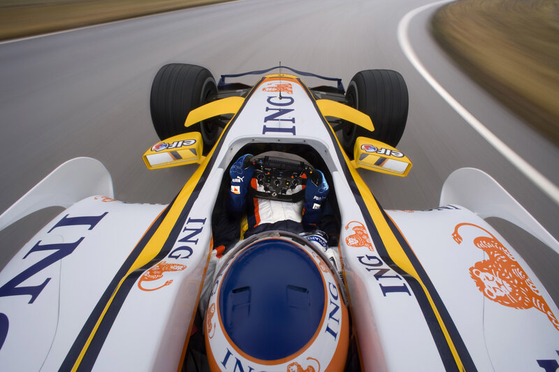 Formula One Car on Track — White, Dynamic, Photograph