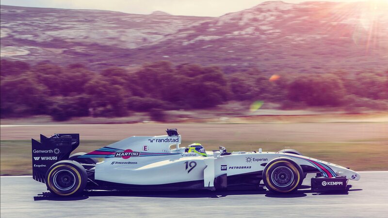 Formula One Car on Track — White, Dynamic, Sunset, Photograph