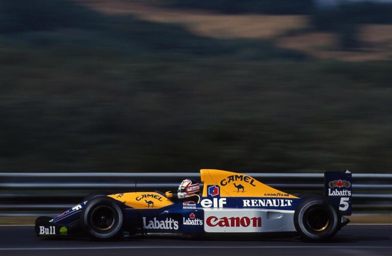 Formula One Car on Track — Yellow, Dynamic, Afternoon, Photograph, Driver, Race Car, Blue