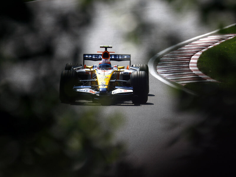 Formula One Car on Track — Yellow, Dynamic, Afternoon, Photograph, Race Car
