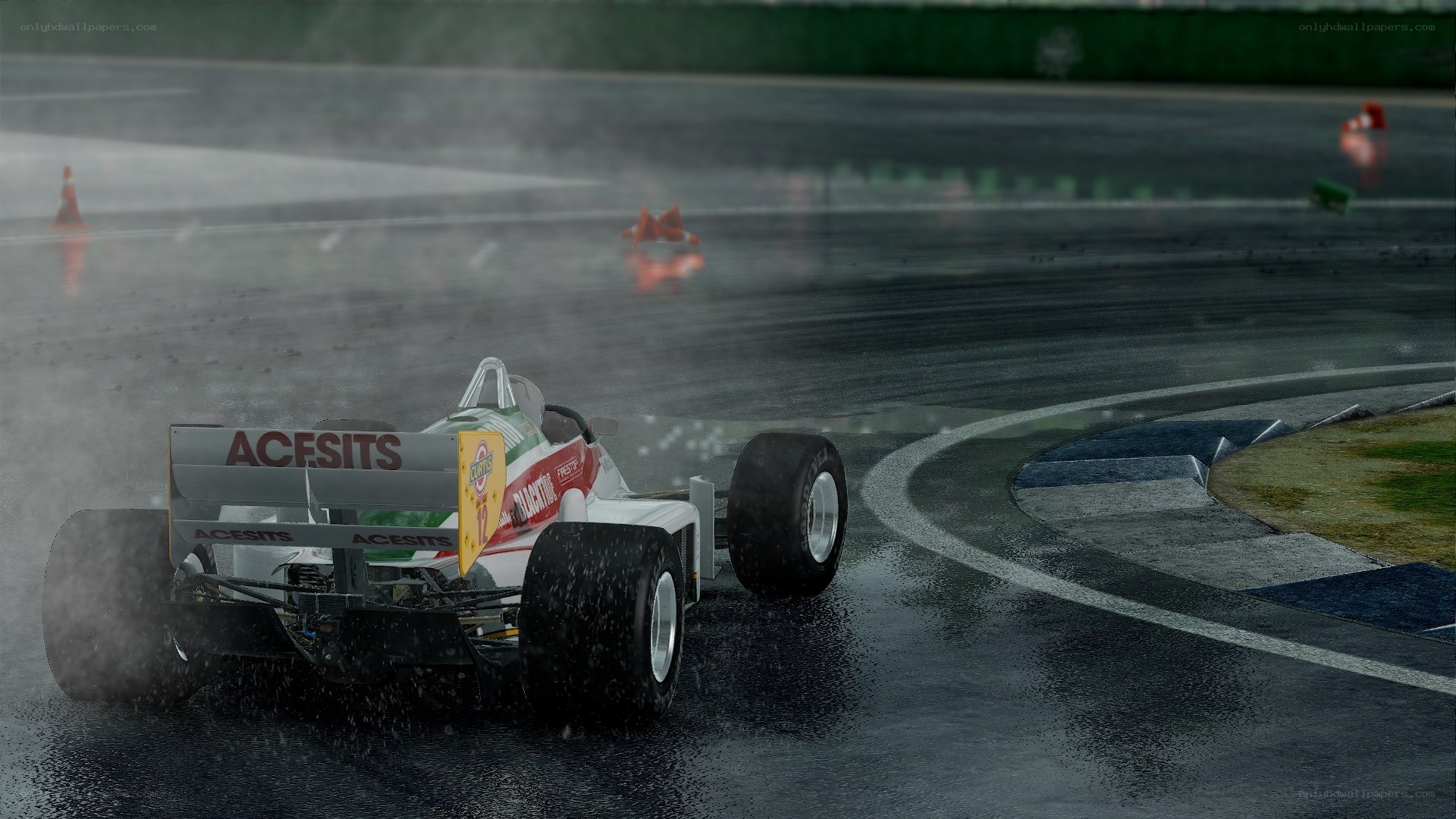 Formula One car on wet track