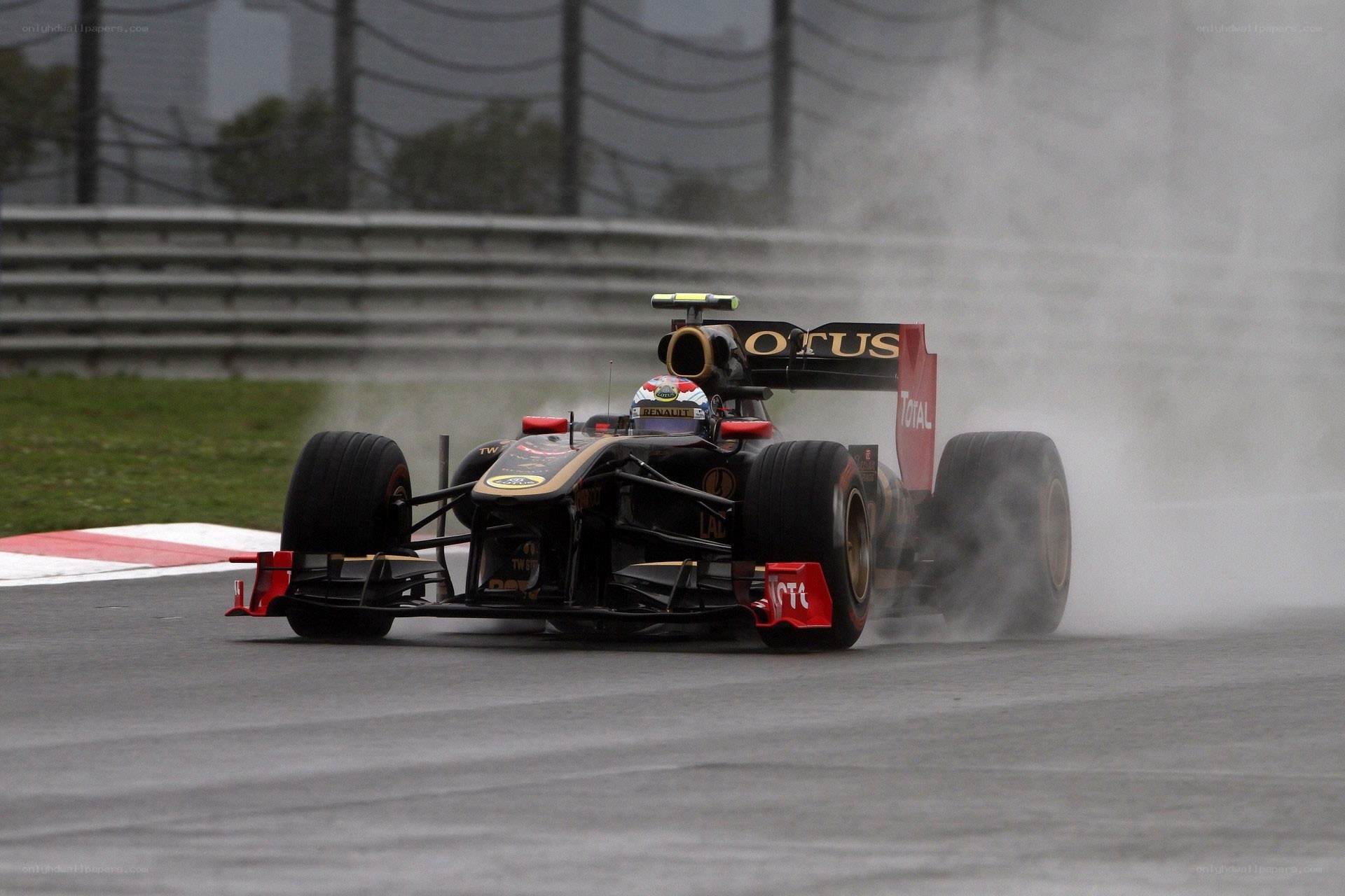 Formula One car on wet track