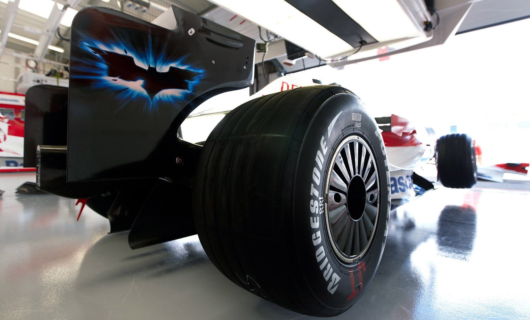 Formula One car with Batman logo