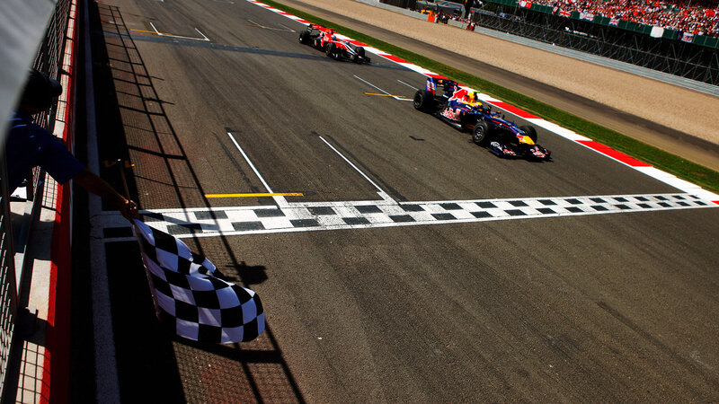 Formula One Cars Crossing Finish Line