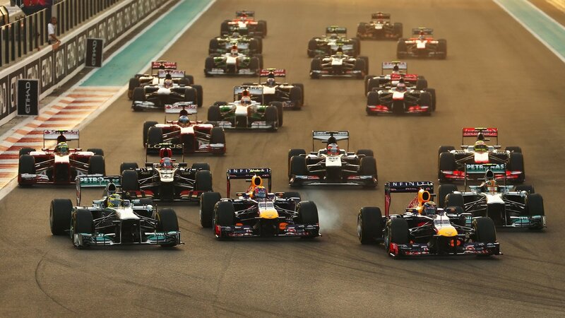 Formula One Cars on Track — Black, Dynamic, Sunset, Photograph, Race Cars