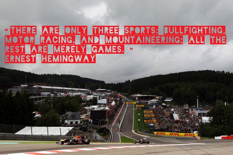 Formula One Cars on Track — Gray, Overcast
