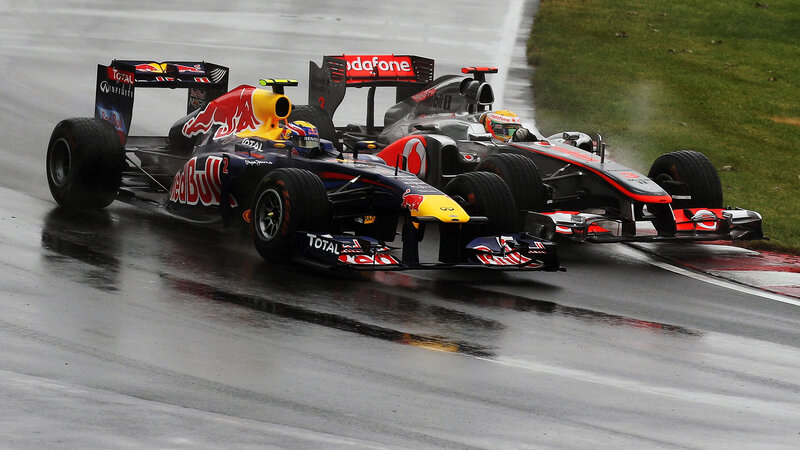 Formula One Cars Racing — Black, Intense, Photograph