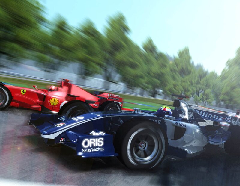 Formula One Cars Racing — Blue, Dynamic, Afternoon
