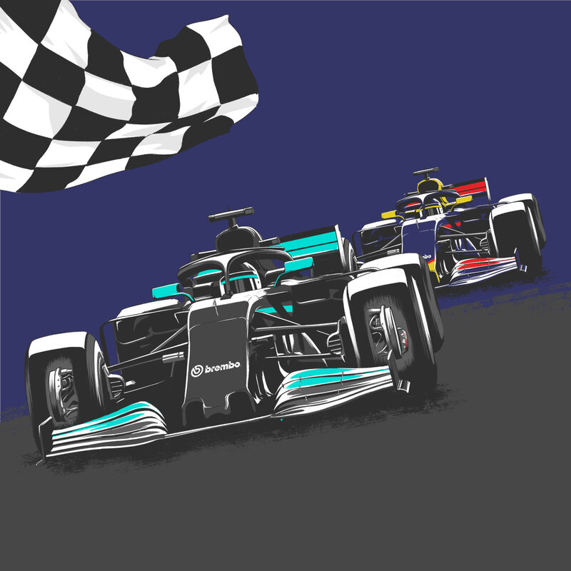 Formula One Cars Racing — Blue, Dynamic, Night