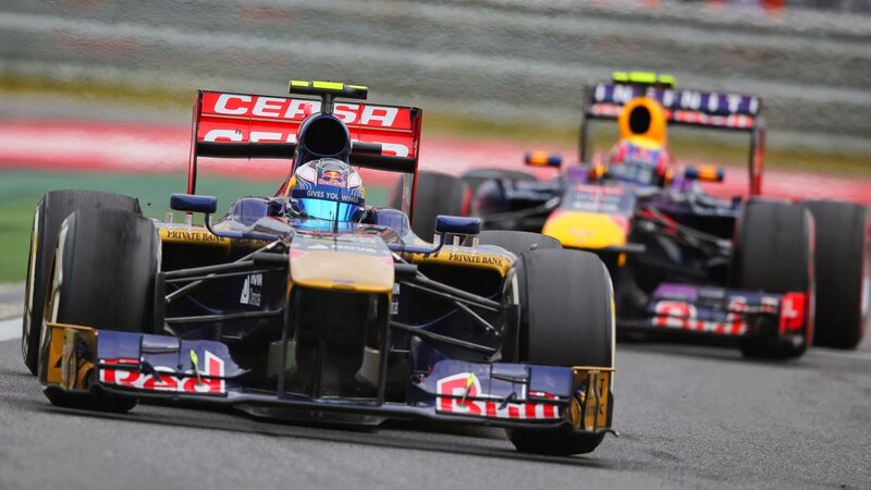 Formula One Cars Racing — Blue, Dynamic, Photograph