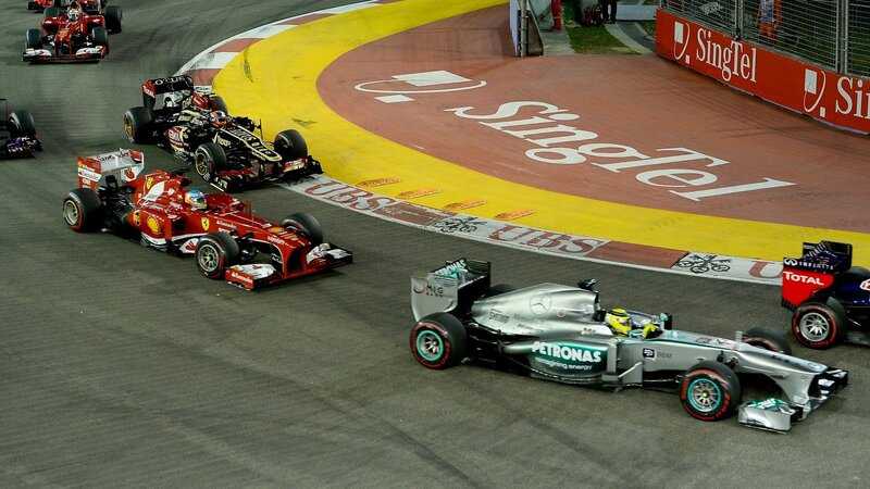 Formula One Cars Racing — Gray, Competitive, Night