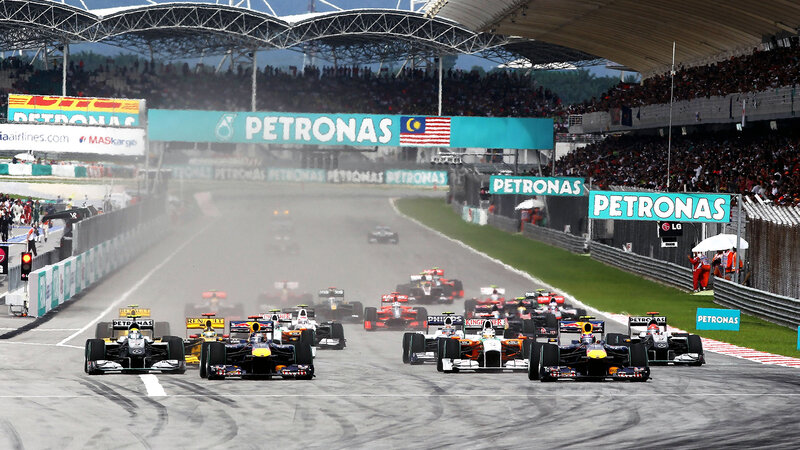 Formula One Cars Racing — Gray, Dynamic, Afternoon