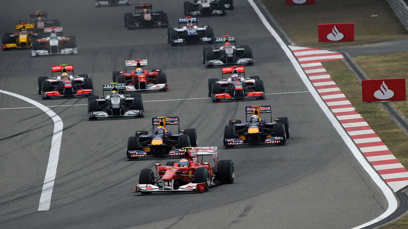 Formula One Cars Racing — Gray, Dynamic, Photograph