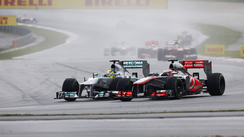 Formula One Cars Racing — Gray, Intense, Photograph