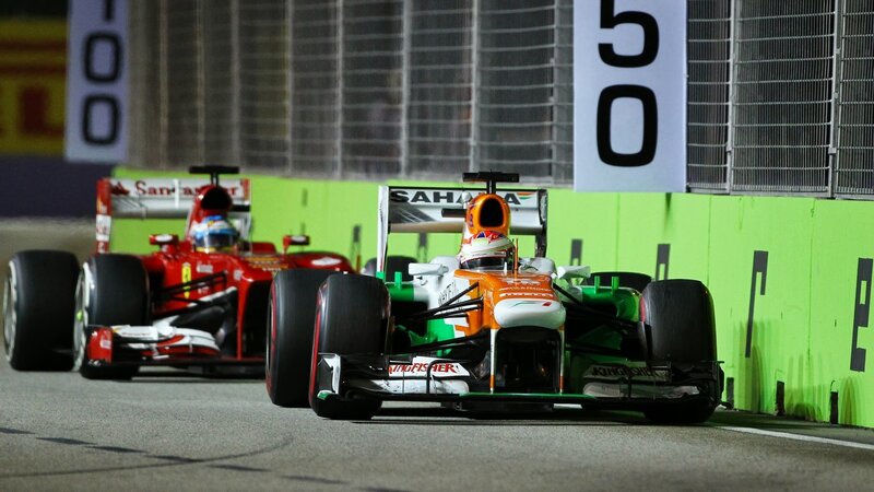 Formula One Cars Racing — Green, Competitive, Night