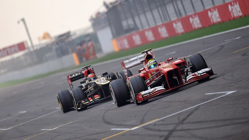 Formula One Cars Racing — Red, Competitive, Afternoon, Photograph, Racing Track