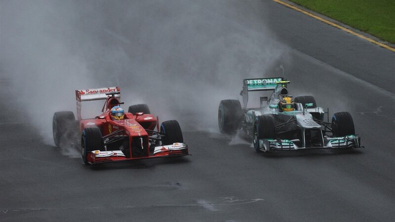 Formula One Cars Racing — Red, Dramatic