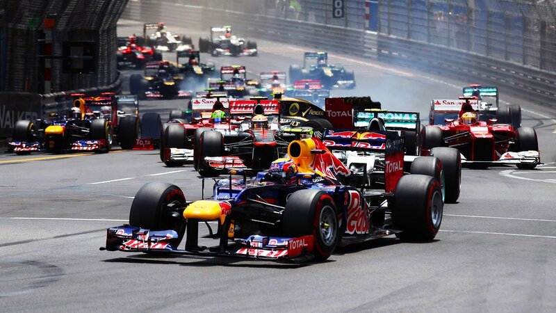 Formula One Cars Racing — Red, Dynamic, Afternoon, Photograph, Race Track, Smoke, Fencing