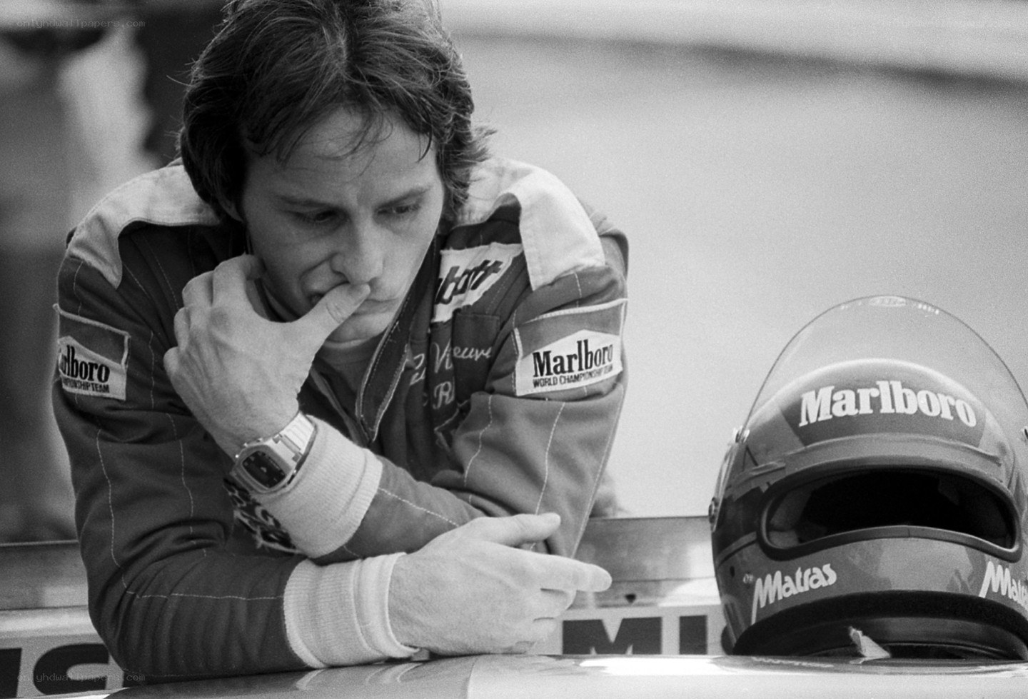 Formula One driver in contemplation