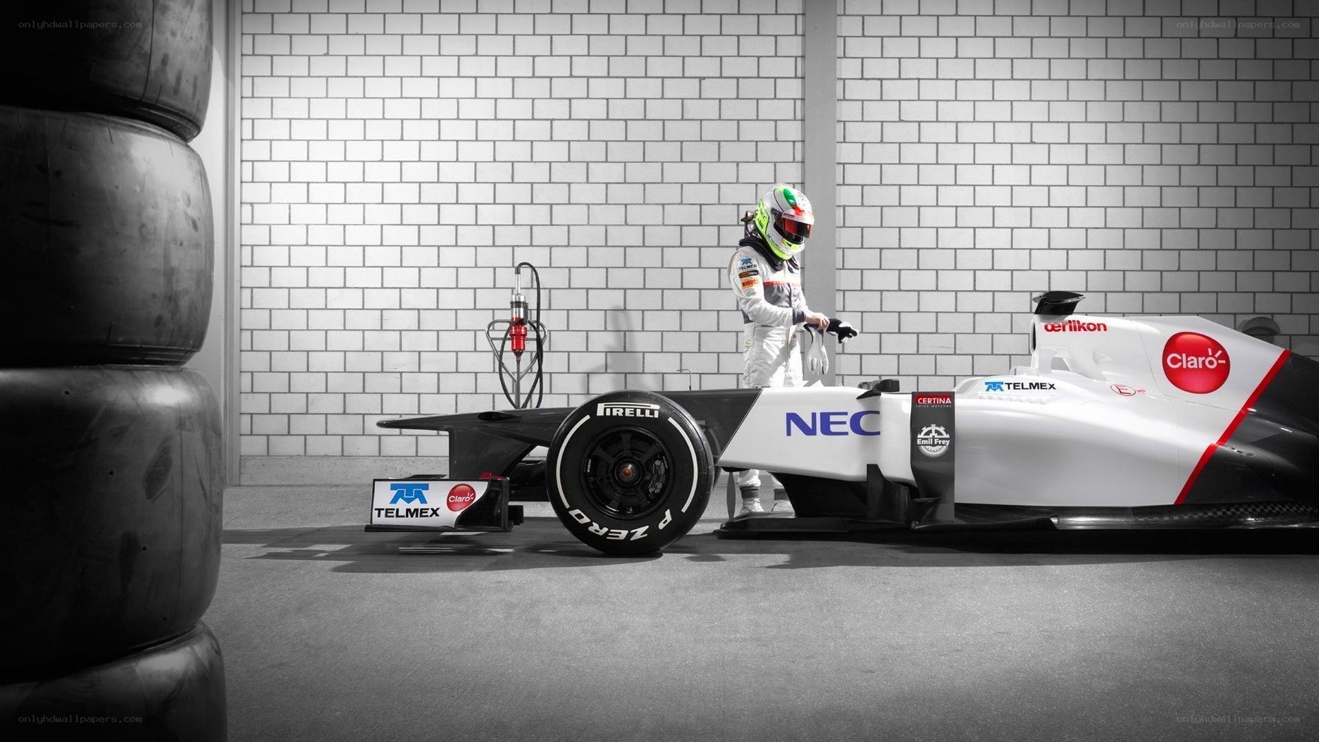 Formula One driver with car