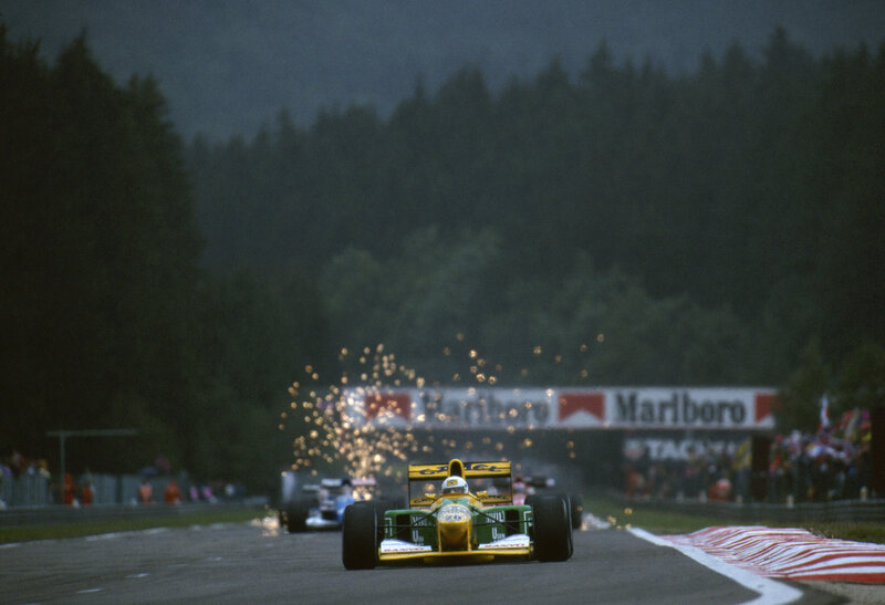 Formula One race at dusk