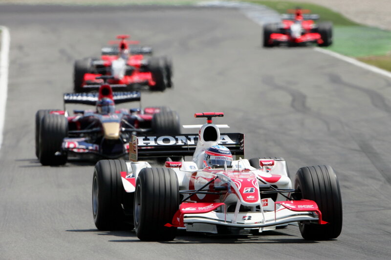 Formula One race cars on track