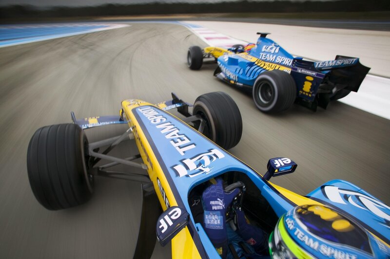 Formula One race cars on track