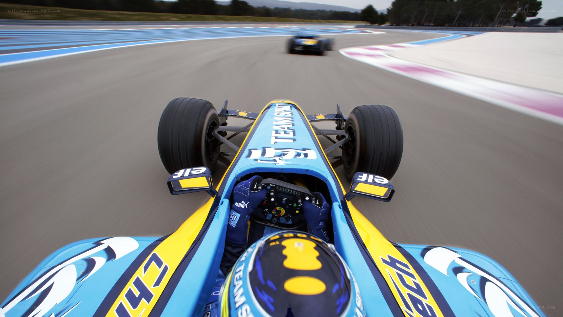 Formula One race from cockpit view