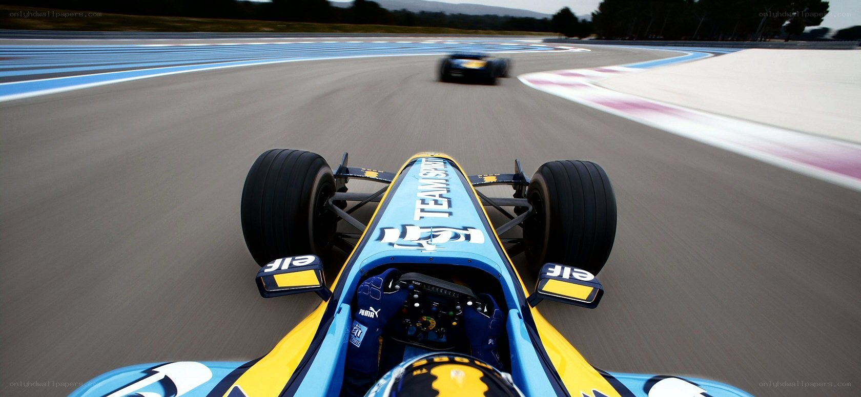Formula One race from cockpit view