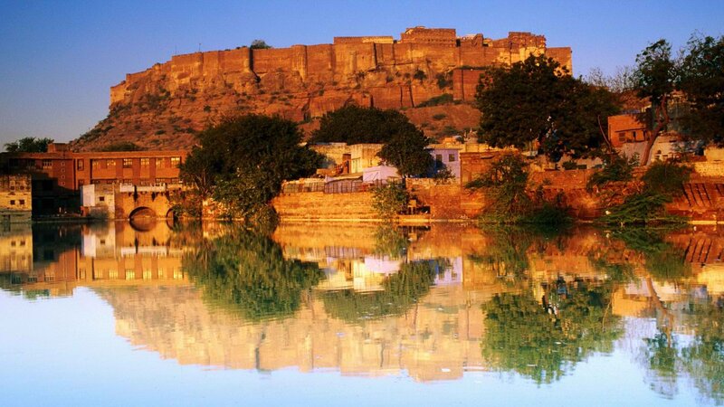 Fort and lake at sunset