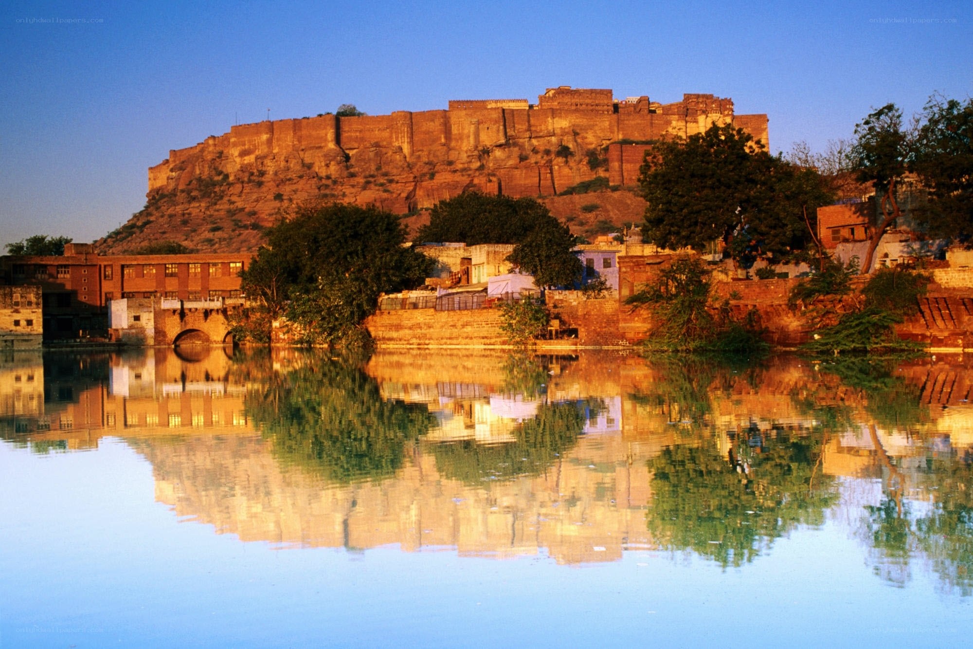 Fort at sunset with reflection