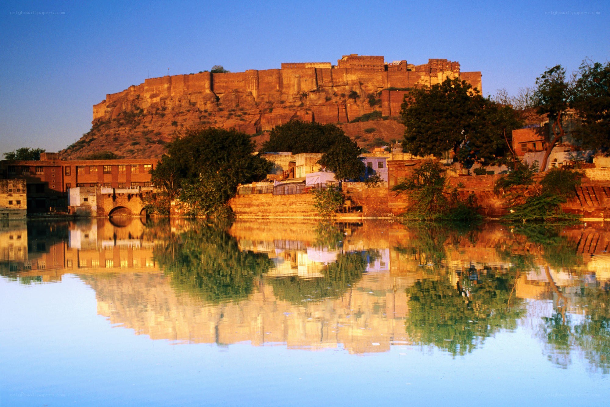Fort reflected in a lake